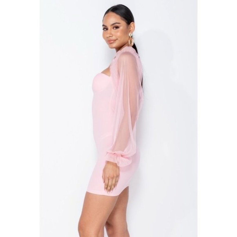 Pink Long Sleeve Bustier Bodycon Mini Dress - Picture 7 of 17